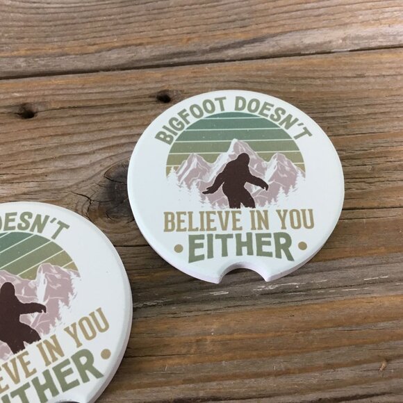 Big Foot Doesn’t Believe in You Either Car Coasters Set of 2 - Picture 4 of 6